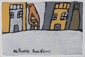 Landscape &#8211; two houses, bird, tree