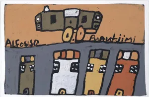 Landscape &#8211; car, four houses